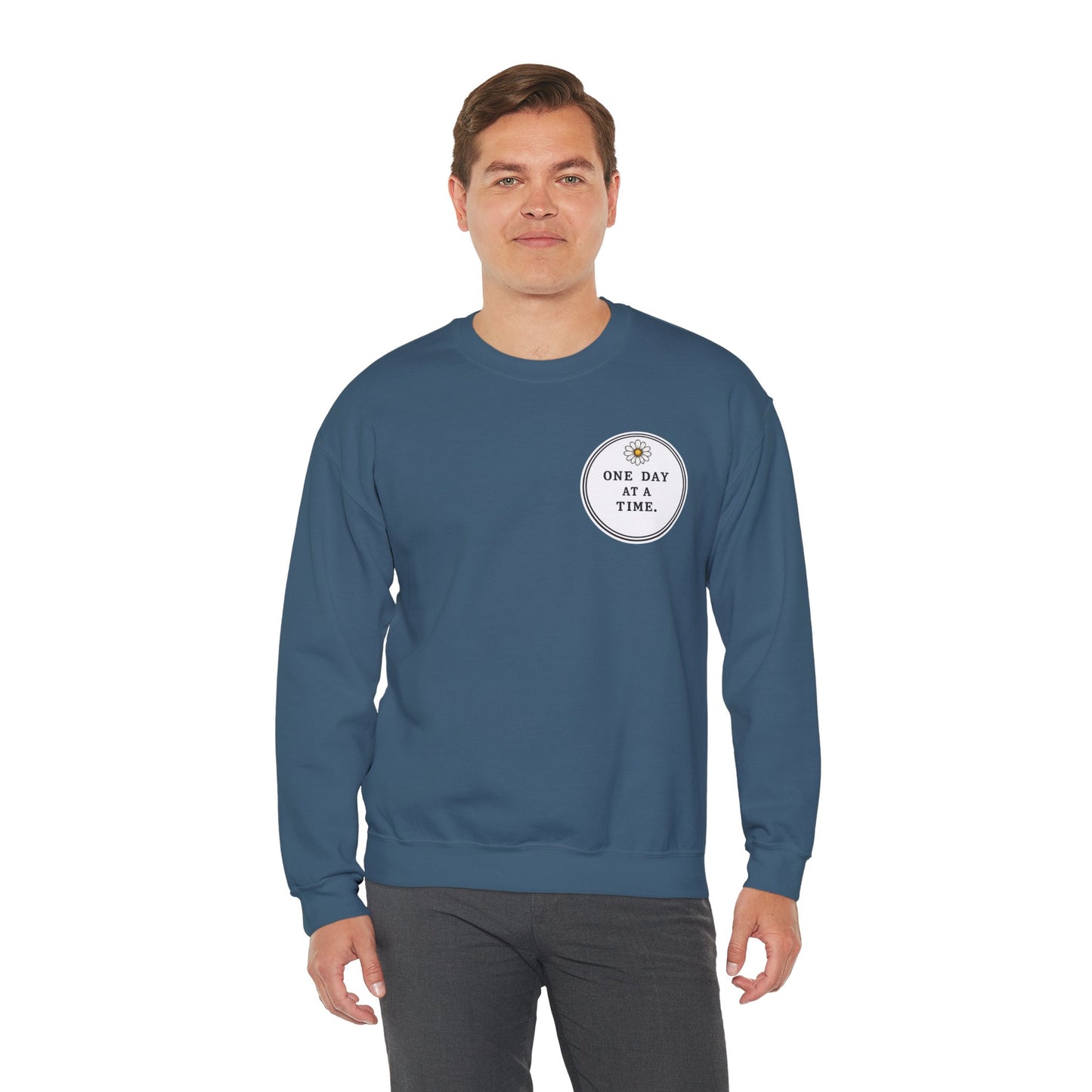 Crewneck Sweatshirt — 'One Day at a Time' Sunrise Mountain Graphic