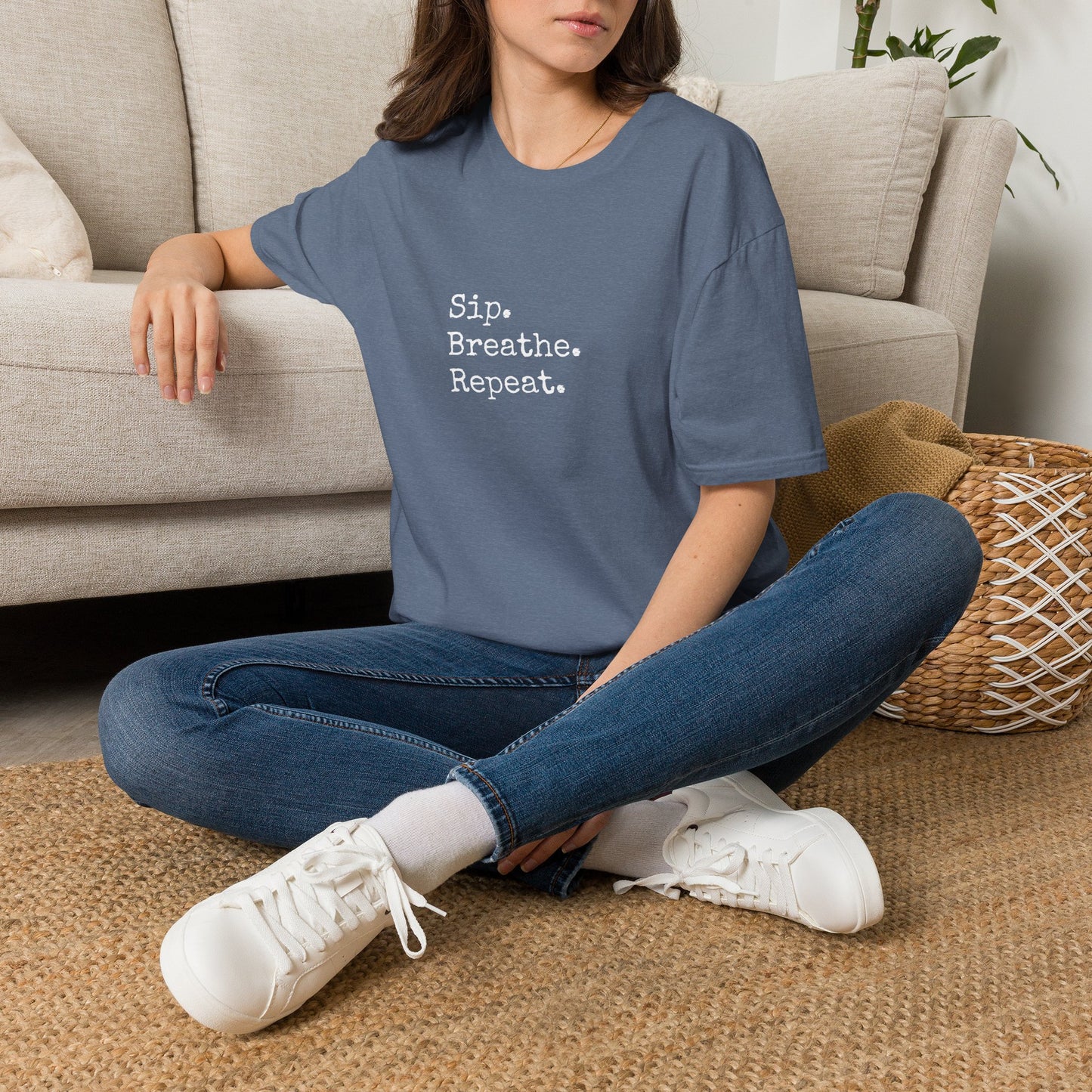 Sip. Breathe. Repeat. T-Shirt — Relaxed Minimalist Self-Care Tee