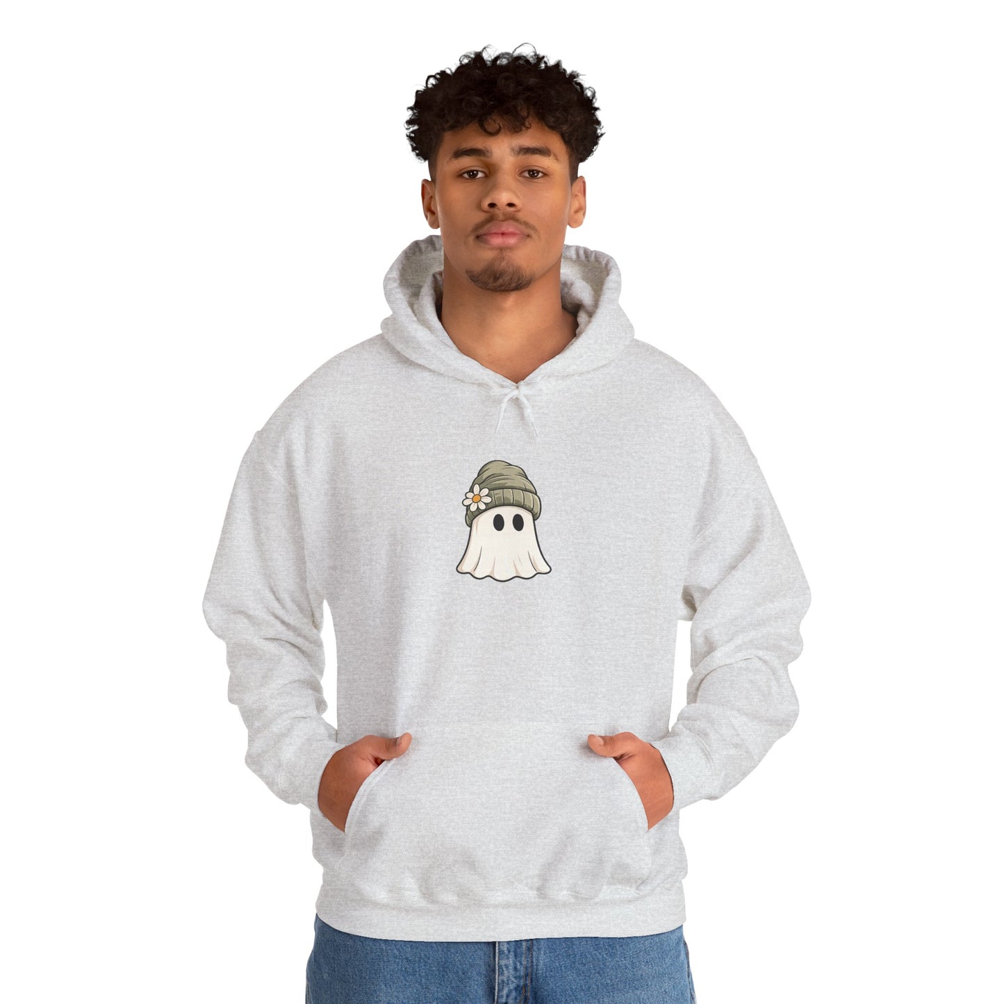 Cute Ghost Hoodie with Beanie Graphic — Cozy Fall Halloween Sweatshirt