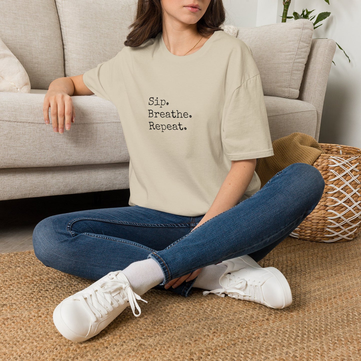 Sip. Breathe. Repeat. T-Shirt — Relaxed Minimalist Self-Care Tee