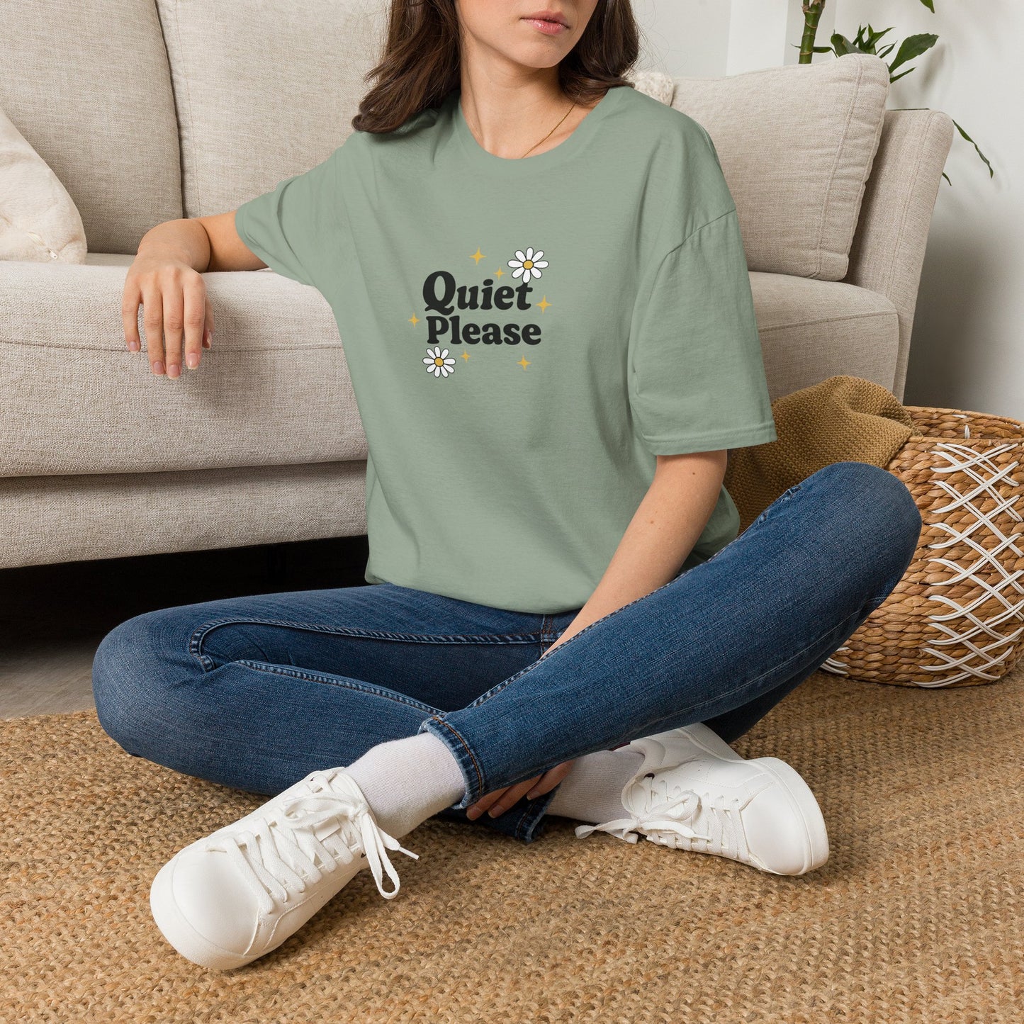 Quiet Please T-Shirt — Cute Daisy Graphic Tee