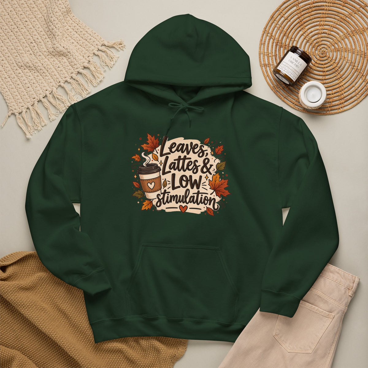 Fall Hoodie — "Leaves, Lattes & Low Stimulation" Cozy Autumn Pullover