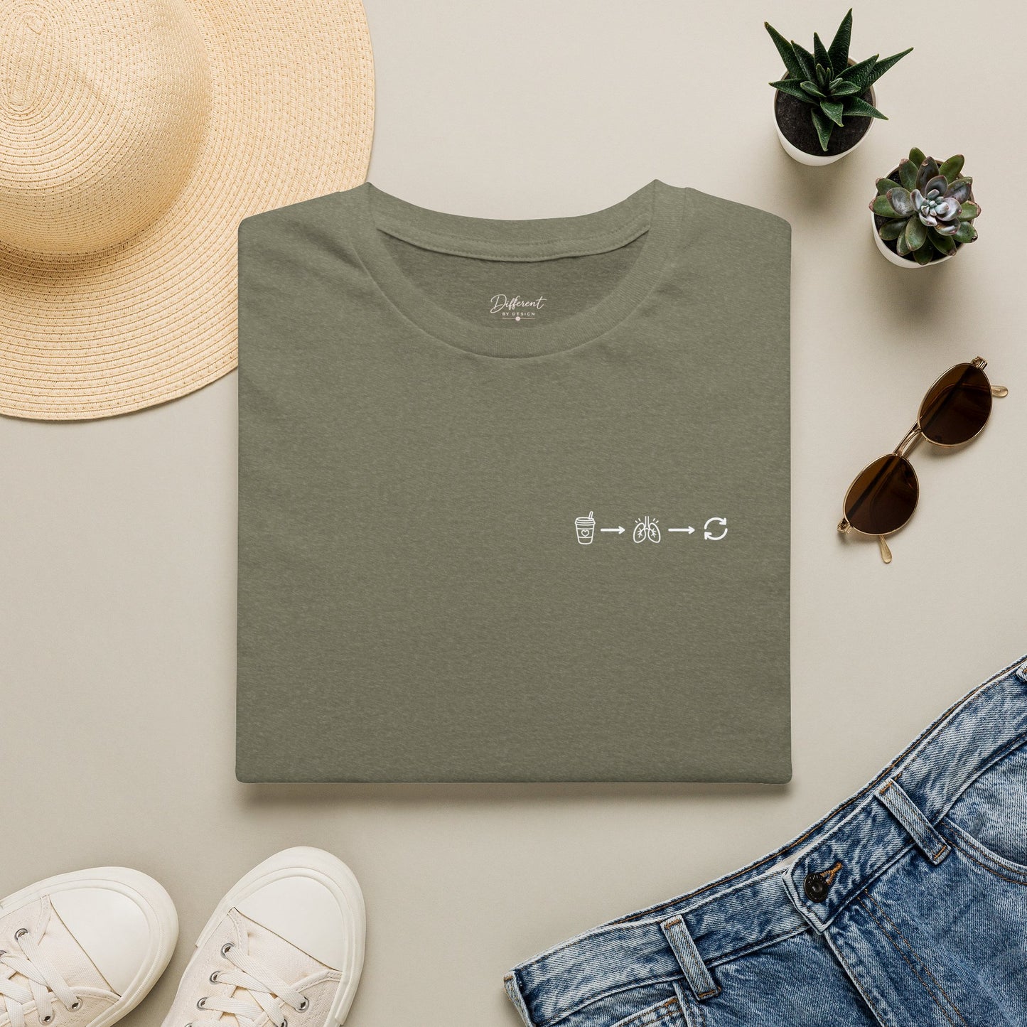 Sip, Breathe, Repeat T-Shirt — Minimal Chest Line Art Tee for Neurodivergent Calm