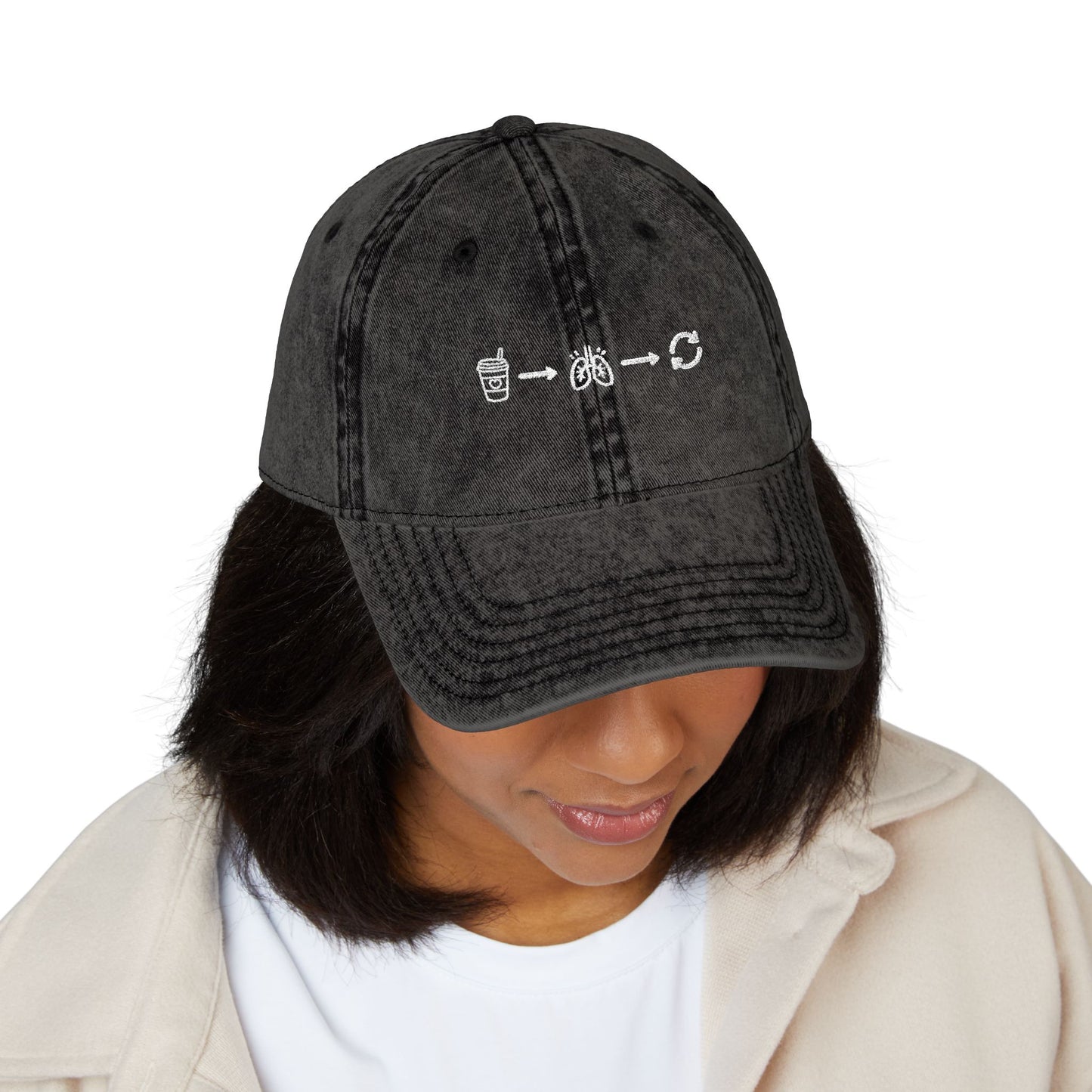 Vintage Washed Embroidered Cap — Minimal Morse Code Design