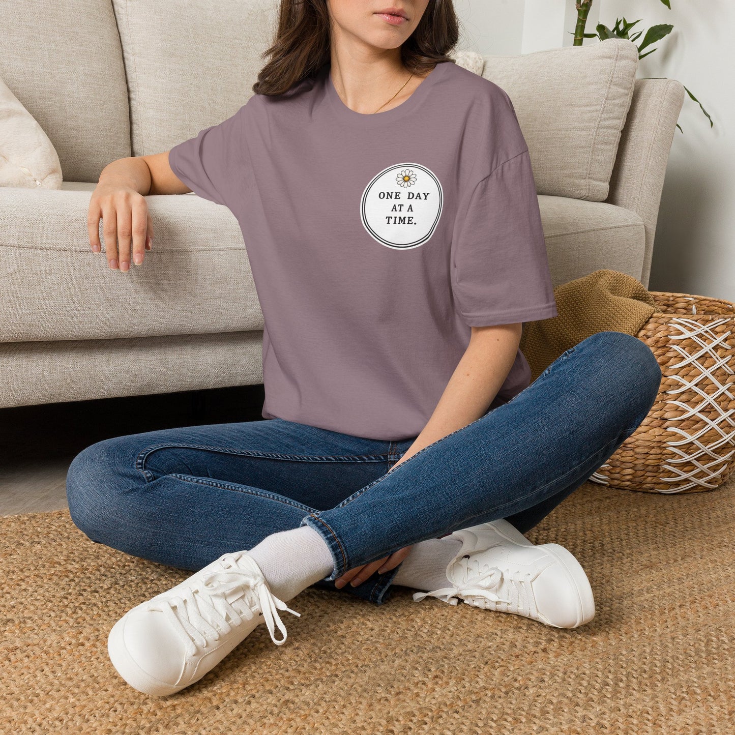 T-Shirt — "One Day at a Time" Daisy Minimalist Inspirational Tee