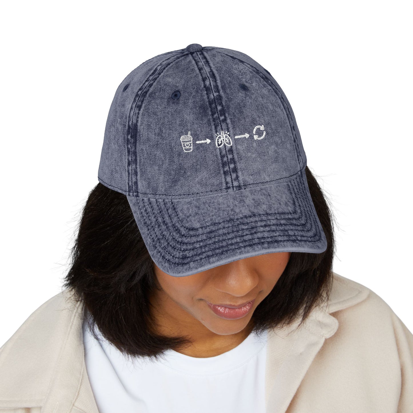 Vintage Washed Embroidered Cap — Minimal Morse Code Design