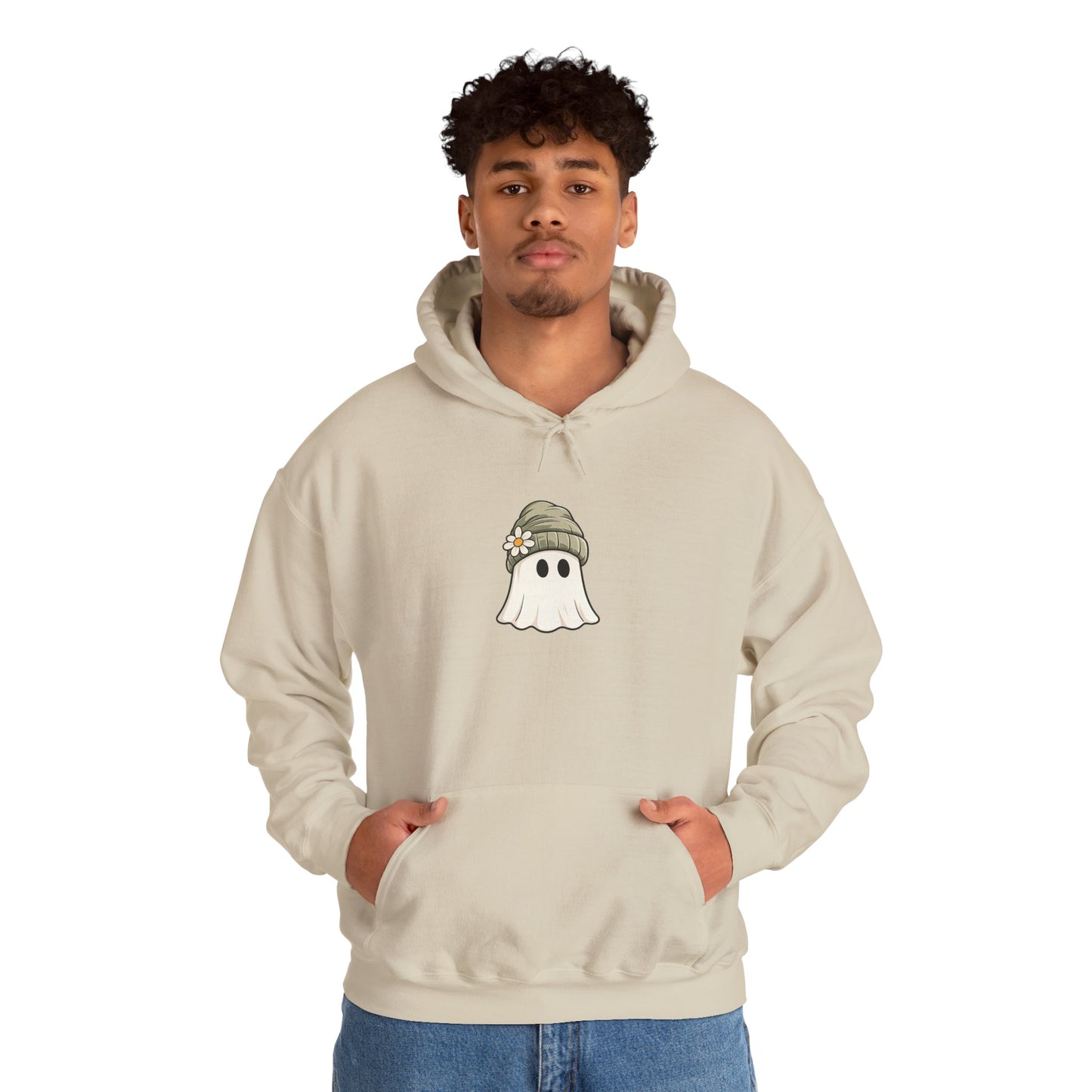 Cute Ghost Hoodie with Beanie Graphic — Cozy Fall Halloween Sweatshirt