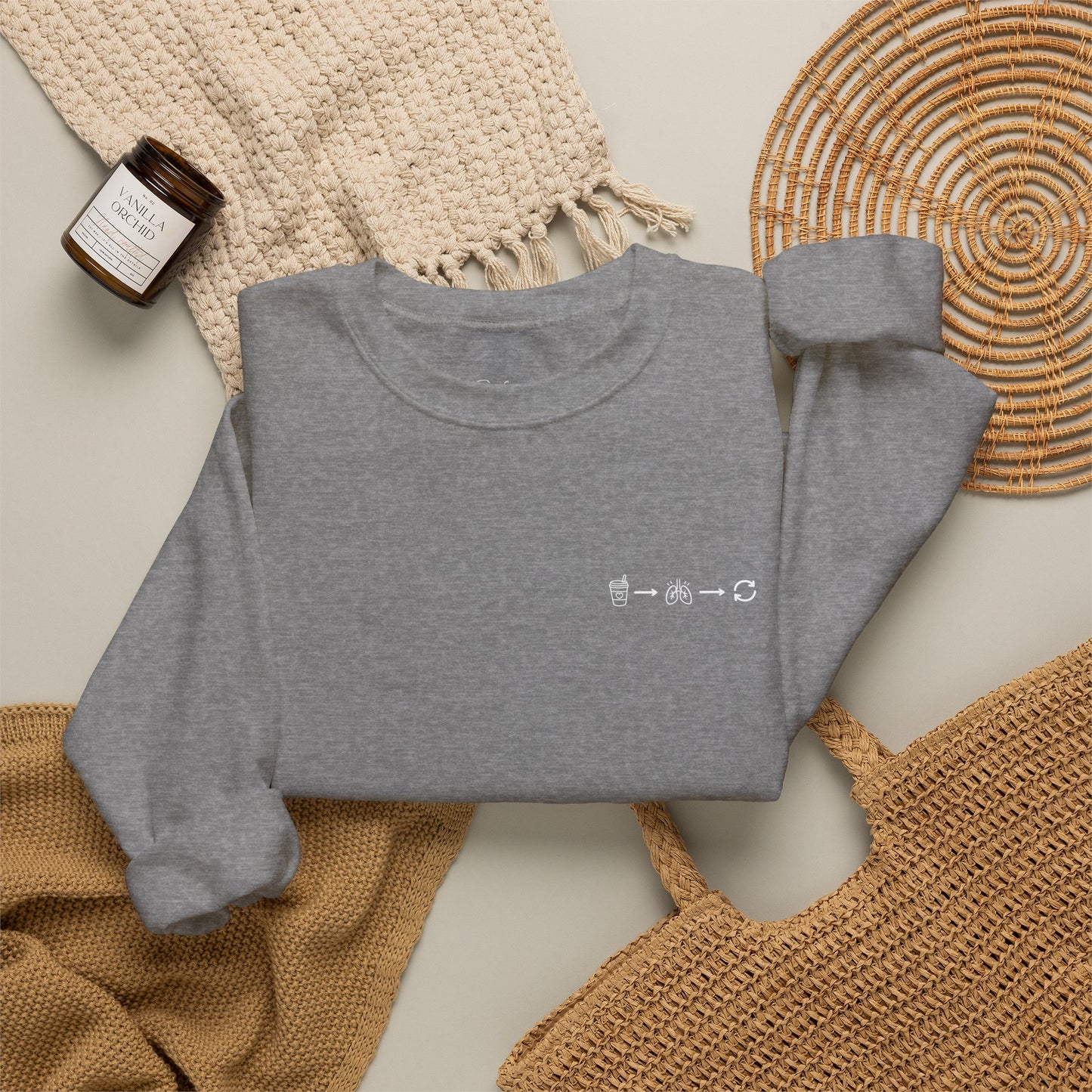 Minimal "Sip • Breathe • Repeat" Crewneck Sweatshirt — Calm, Neurodivergent-Friendly