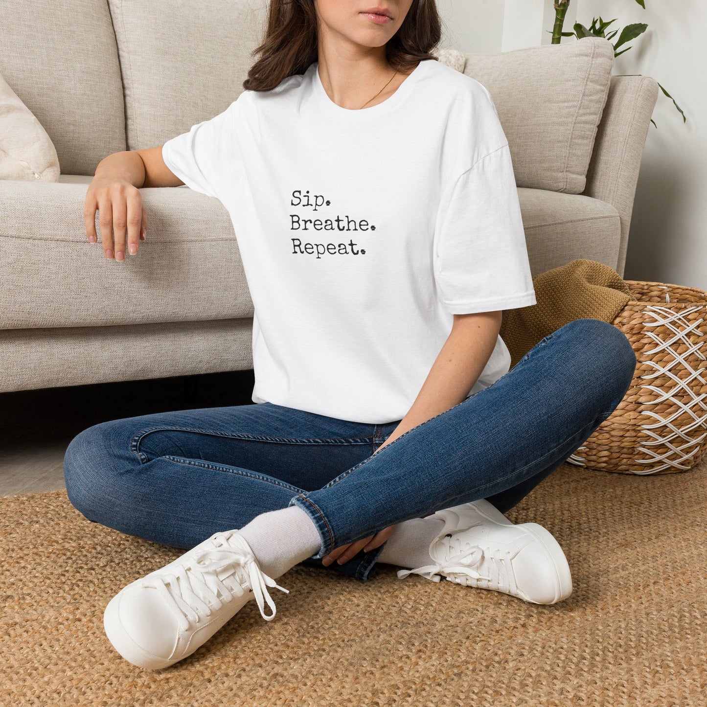 Sip. Breathe. Repeat. T-Shirt — Relaxed Minimalist Self-Care Tee