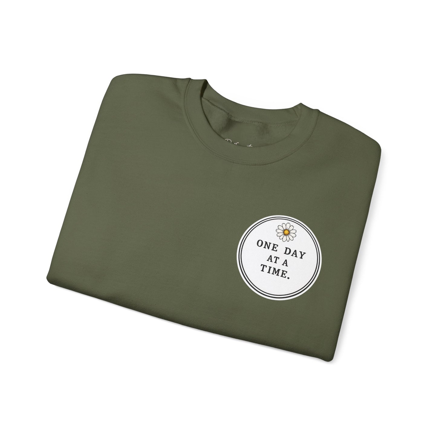 Crewneck Sweatshirt — 'One Day at a Time' Sunrise Mountain Graphic