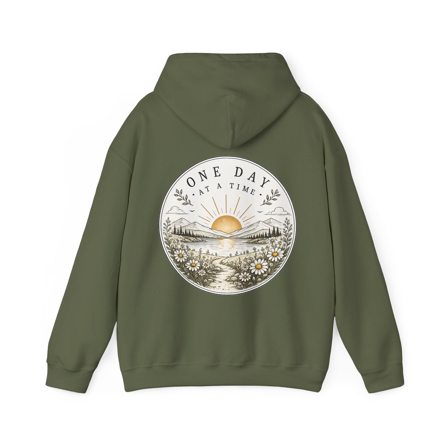 One Day at a Time Hoodie — Sunrise Floral Comfort Hooded Sweatshirt