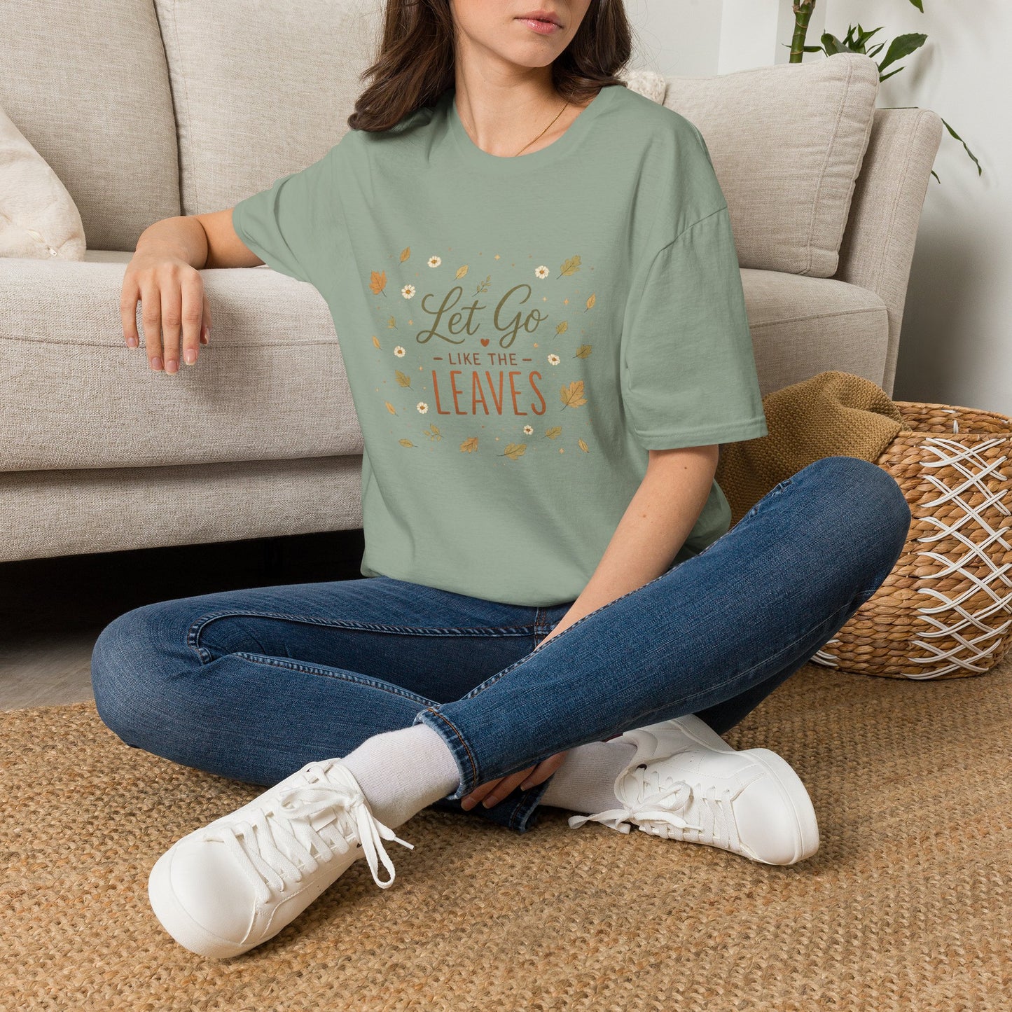 Let Go Like The Leaves T-Shirt — Autumn Leaf Graphic Tee, Fall Cozy Comfort