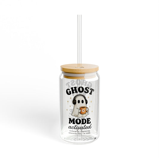 Ghost Mode Activated 16oz Sipper Glass - Cute Halloween Ghost Drink Tumbler