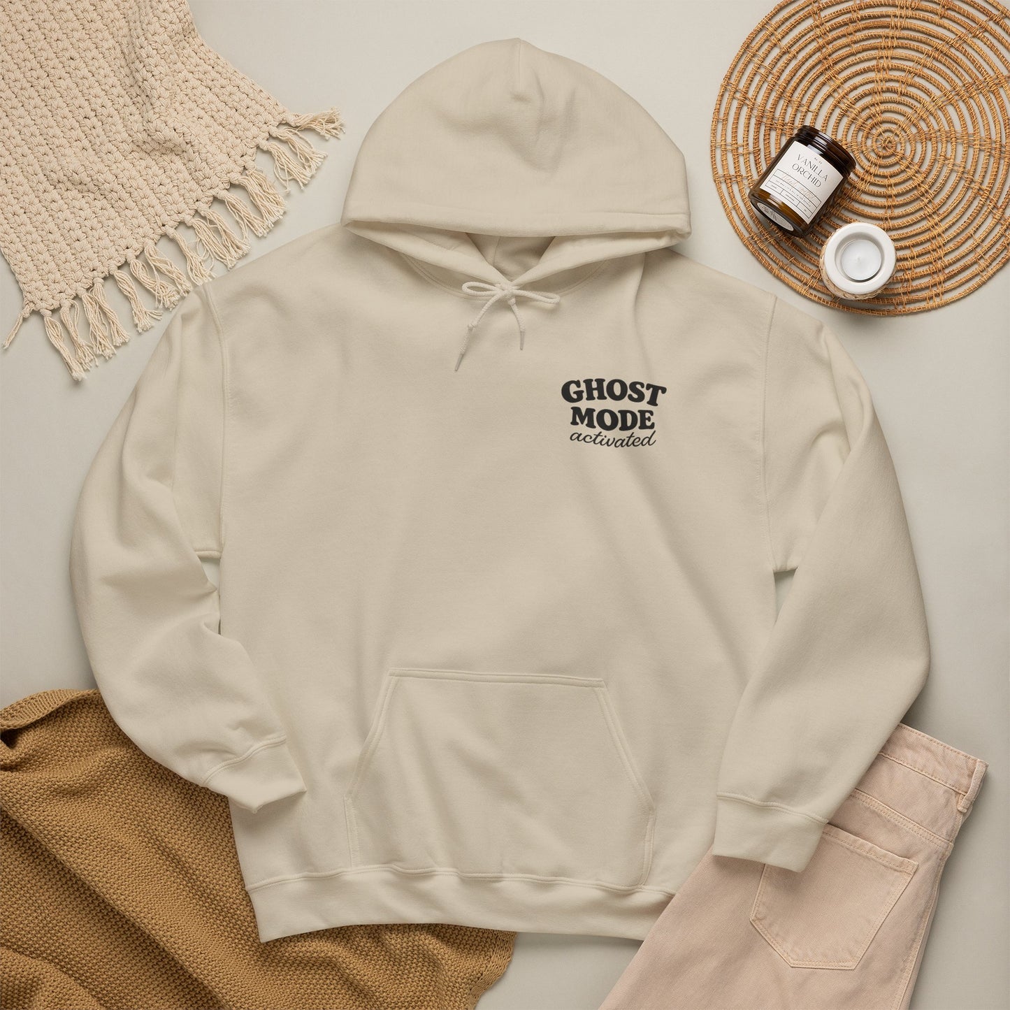 Ghost Mode Hoodie — Cute Ghost with Headphones & Coffee Pullover