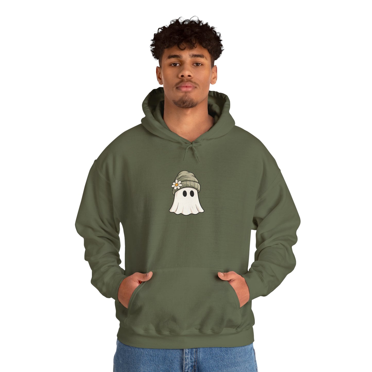 Cute Ghost Hoodie with Beanie Graphic — Cozy Fall Halloween Sweatshirt