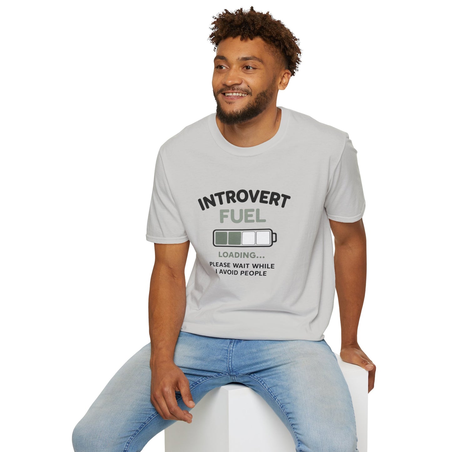 Introvert Fuel T‑Shirt — 'Introvert Fuel Loading' Battery Graphic Tee