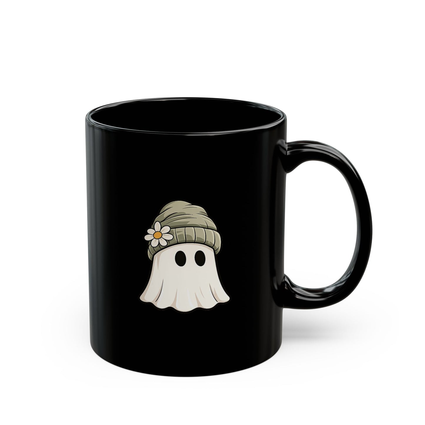 Cute Beanie Ghost Black Coffee Mug (11oz)