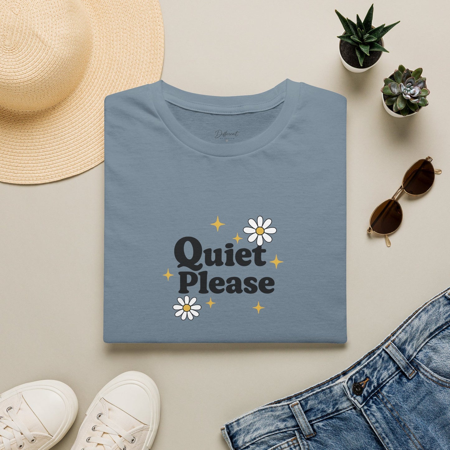 Quiet Please T-Shirt — Cute Daisy Graphic Tee