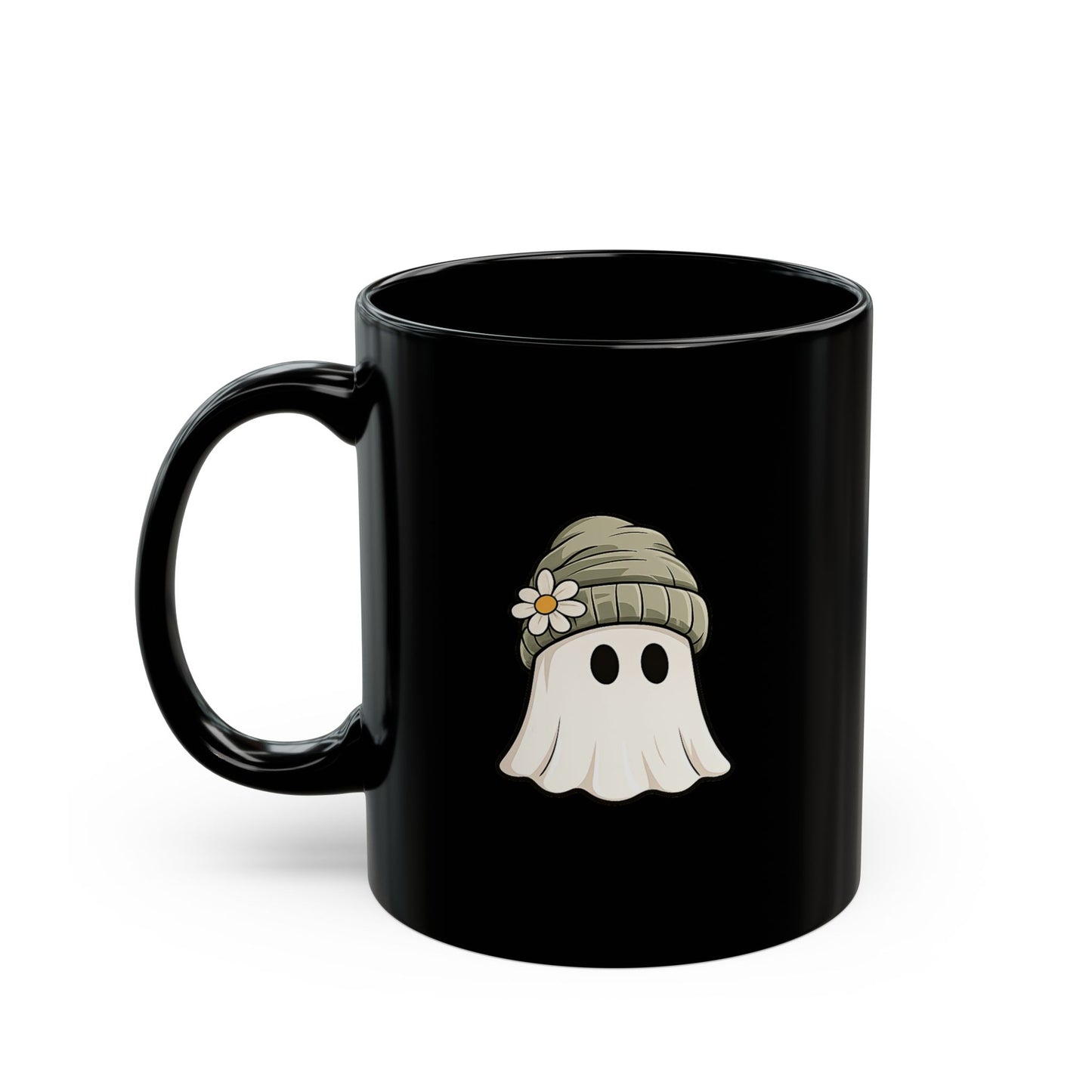 Cute Beanie Ghost Black Coffee Mug (11oz)