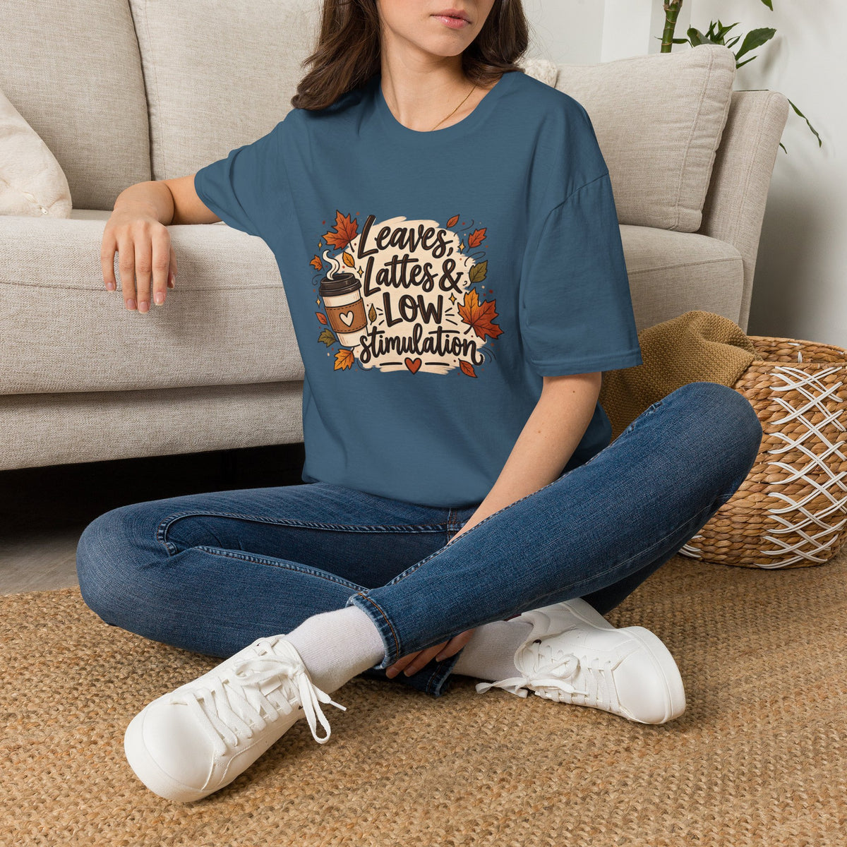 Fall Graphic Tee — "Leaves, Lattes & Low Stimulation" Cozy Autumn T-Shirt