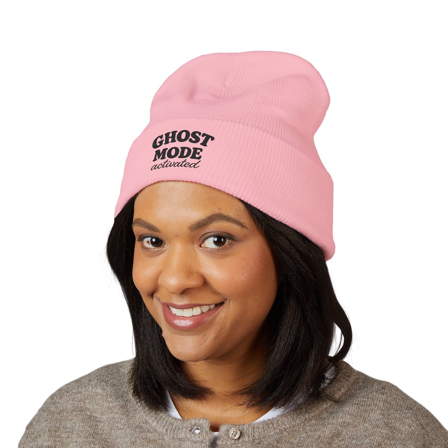 Ghost Mode Activated Embroidered Cuffed Beanie