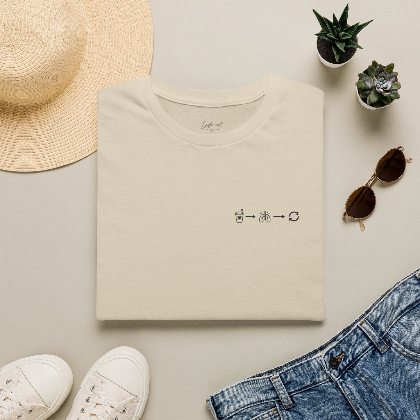Sip, Breathe, Repeat T-Shirt — Minimal Chest Line Art Tee for Neurodivergent Calm