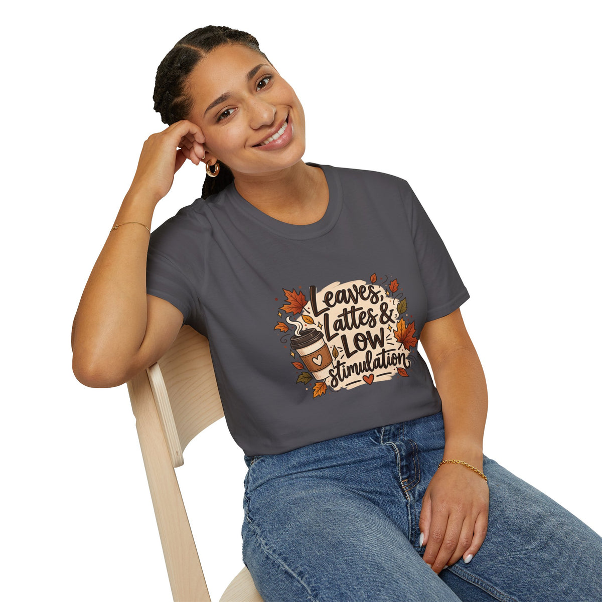 Fall Graphic Tee — "Leaves, Lattes & Low Stimulation" Cozy Autumn T-Shirt