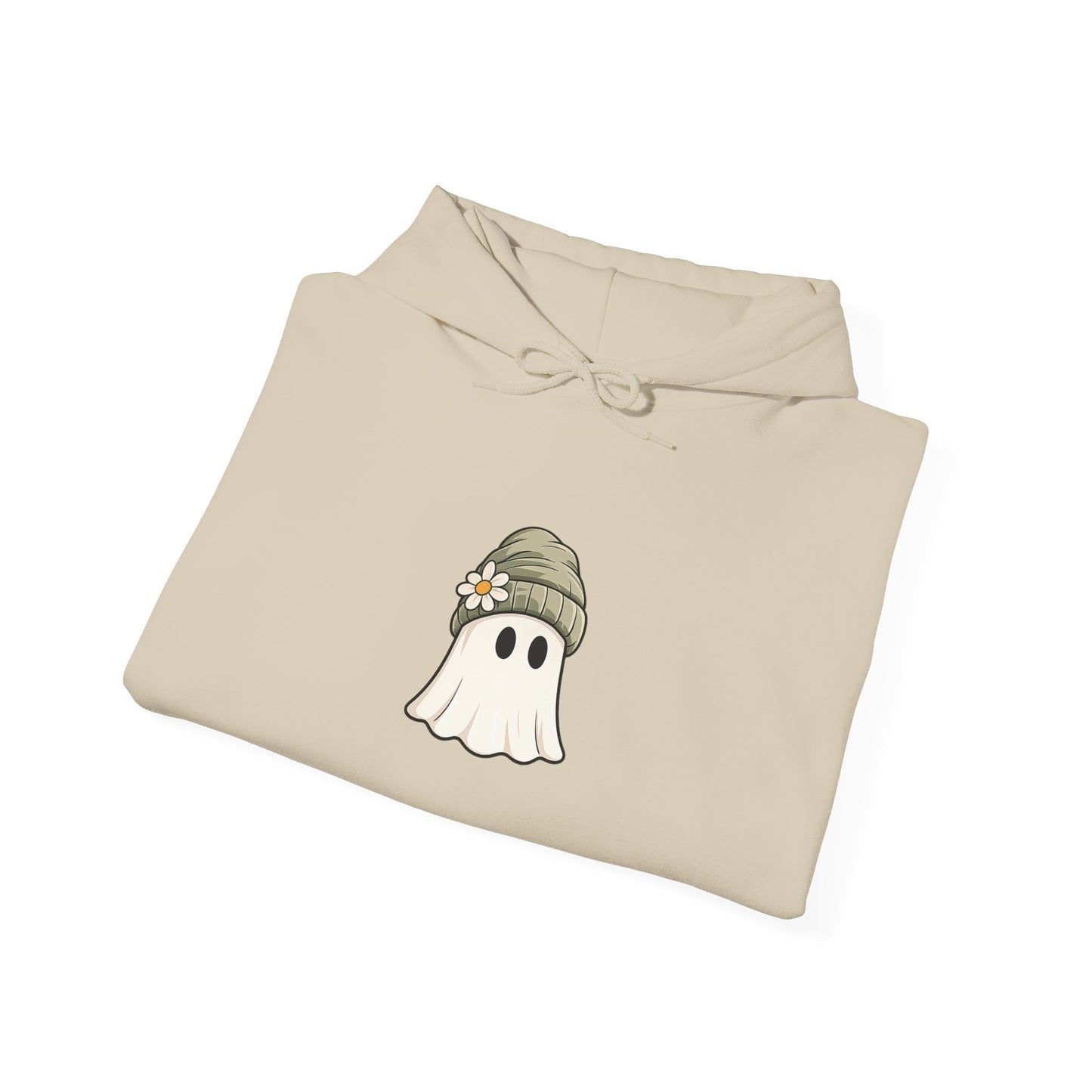 Cute Ghost Hoodie with Beanie Graphic — Cozy Fall Halloween Sweatshirt
