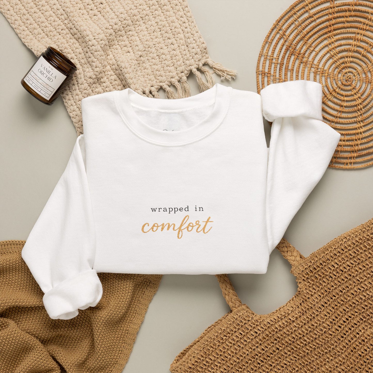 Comfort Crewneck Sweatshirt - "Wrapped in Comfort" Cozy Casual Pullover