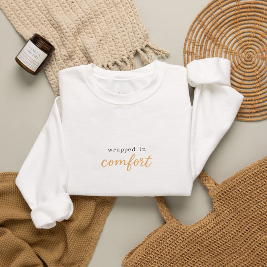 Comfort Crewneck Sweatshirt - "Wrapped in Comfort" Cozy Casual Pullover