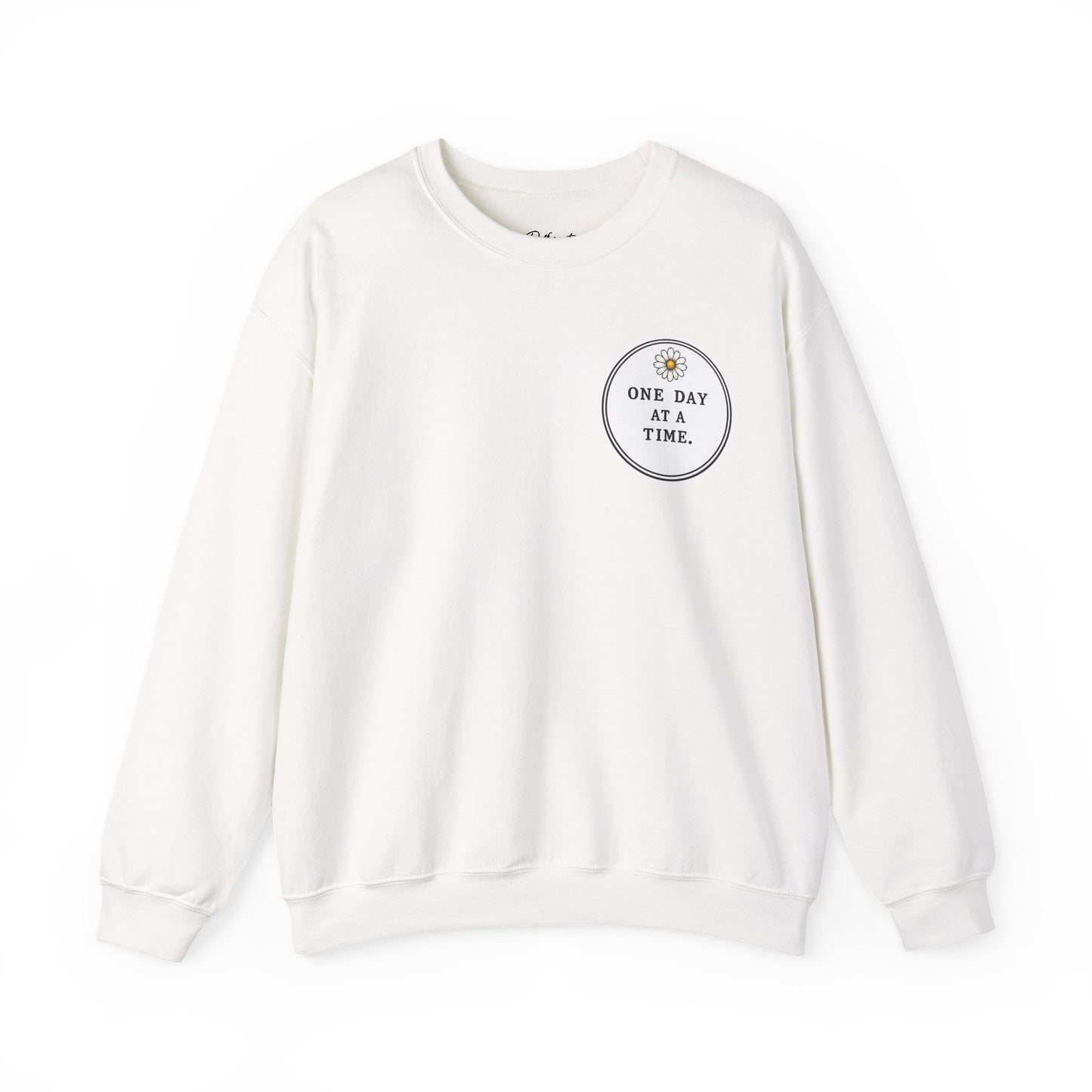 Crewneck Sweatshirt — 'One Day at a Time' Sunrise Mountain Graphic
