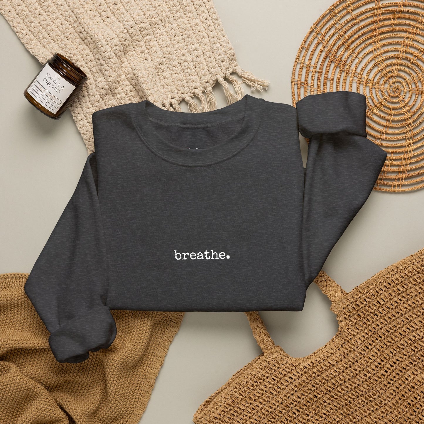 Minimal 'breathe.' Crewneck Sweatshirt — Relaxed Everyday Pullover