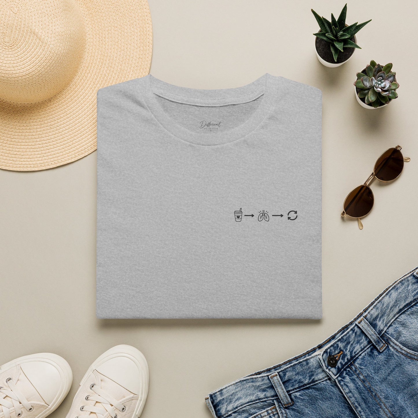 Sip, Breathe, Repeat T-Shirt — Minimal Chest Line Art Tee for Neurodivergent Calm