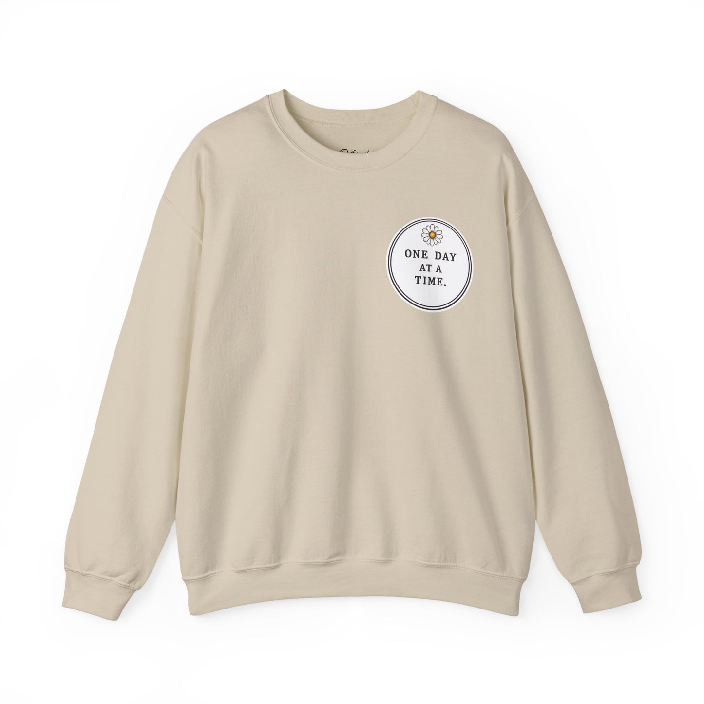 Crewneck Sweatshirt — 'One Day at a Time' Sunrise Mountain Graphic