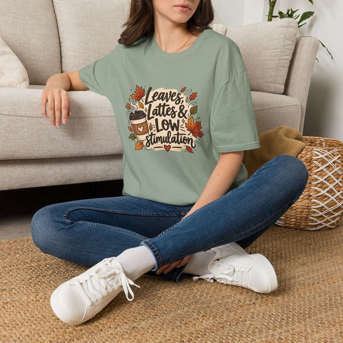 Fall Graphic Tee — "Leaves, Lattes & Low Stimulation" Cozy Autumn T-Shirt