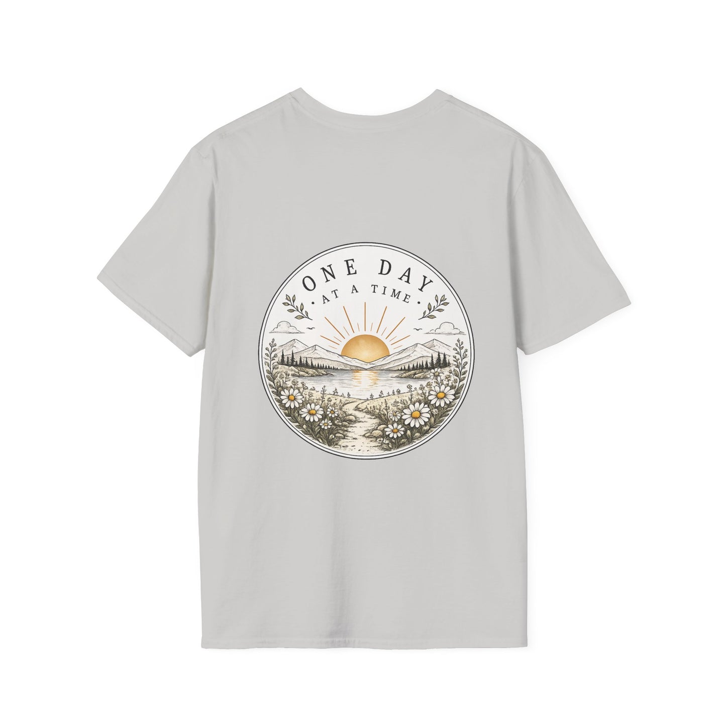 T-Shirt — "One Day at a Time" Daisy Minimalist Inspirational Tee
