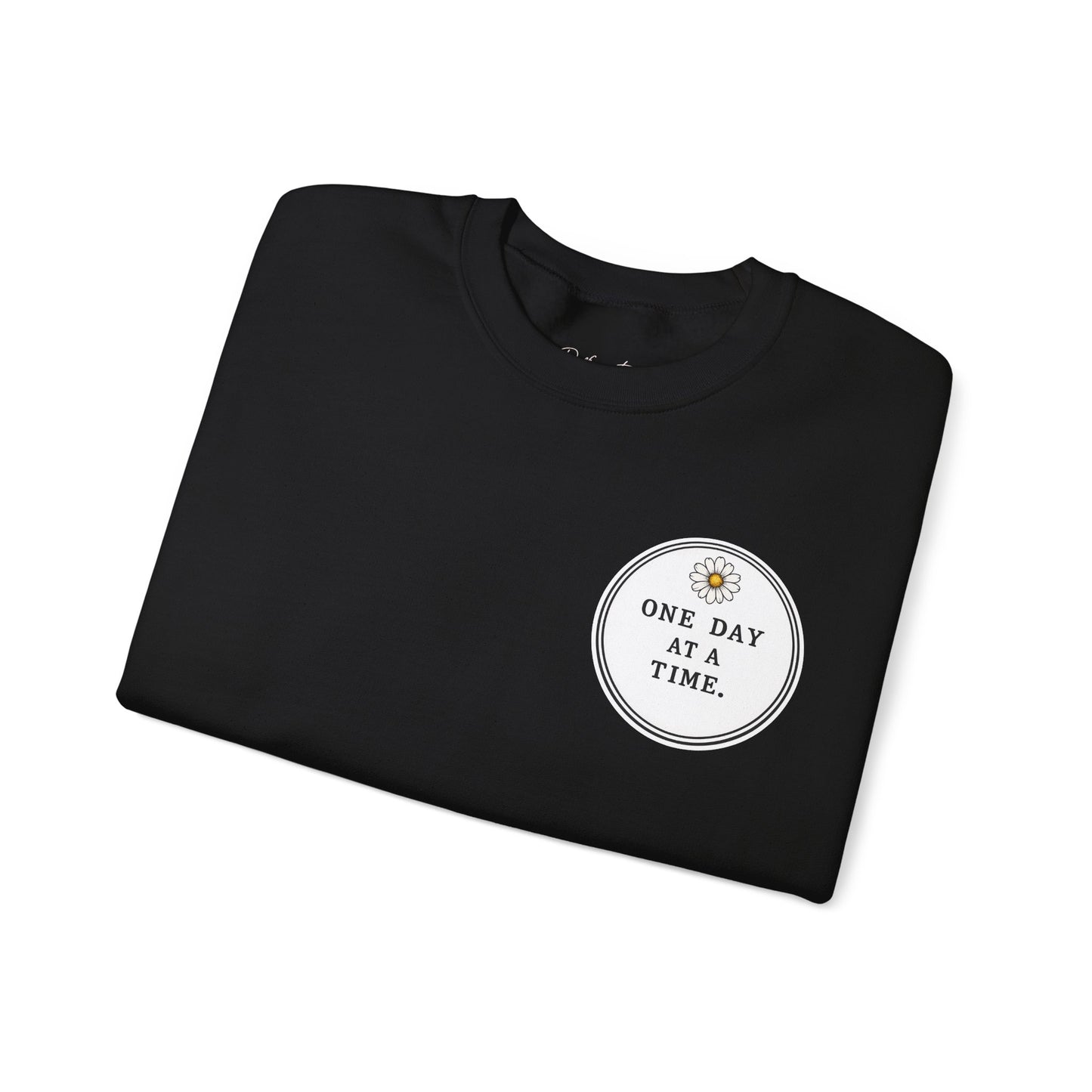Crewneck Sweatshirt — 'One Day at a Time' Sunrise Mountain Graphic