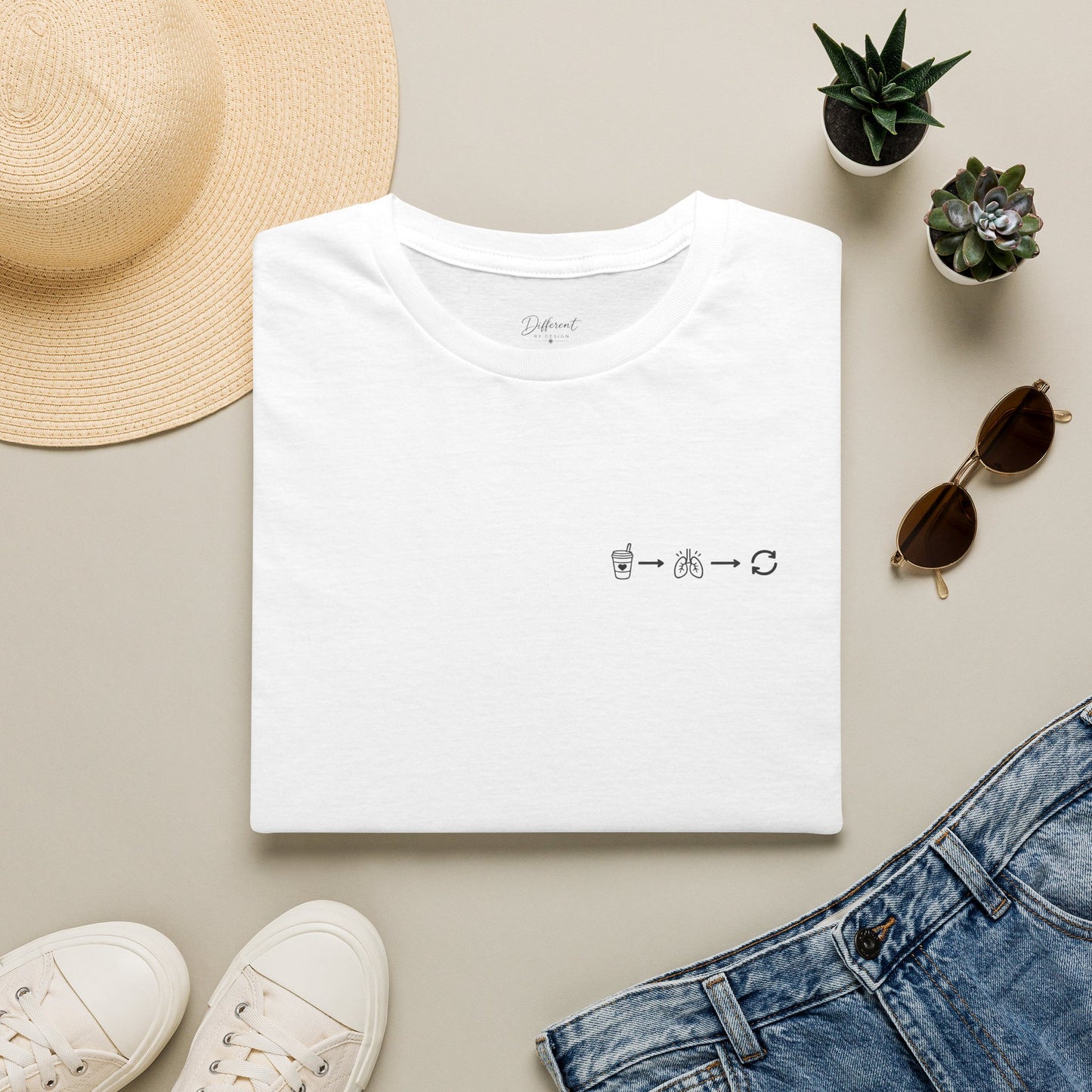 Sip, Breathe, Repeat T-Shirt — Minimal Chest Line Art Tee for Neurodivergent Calm