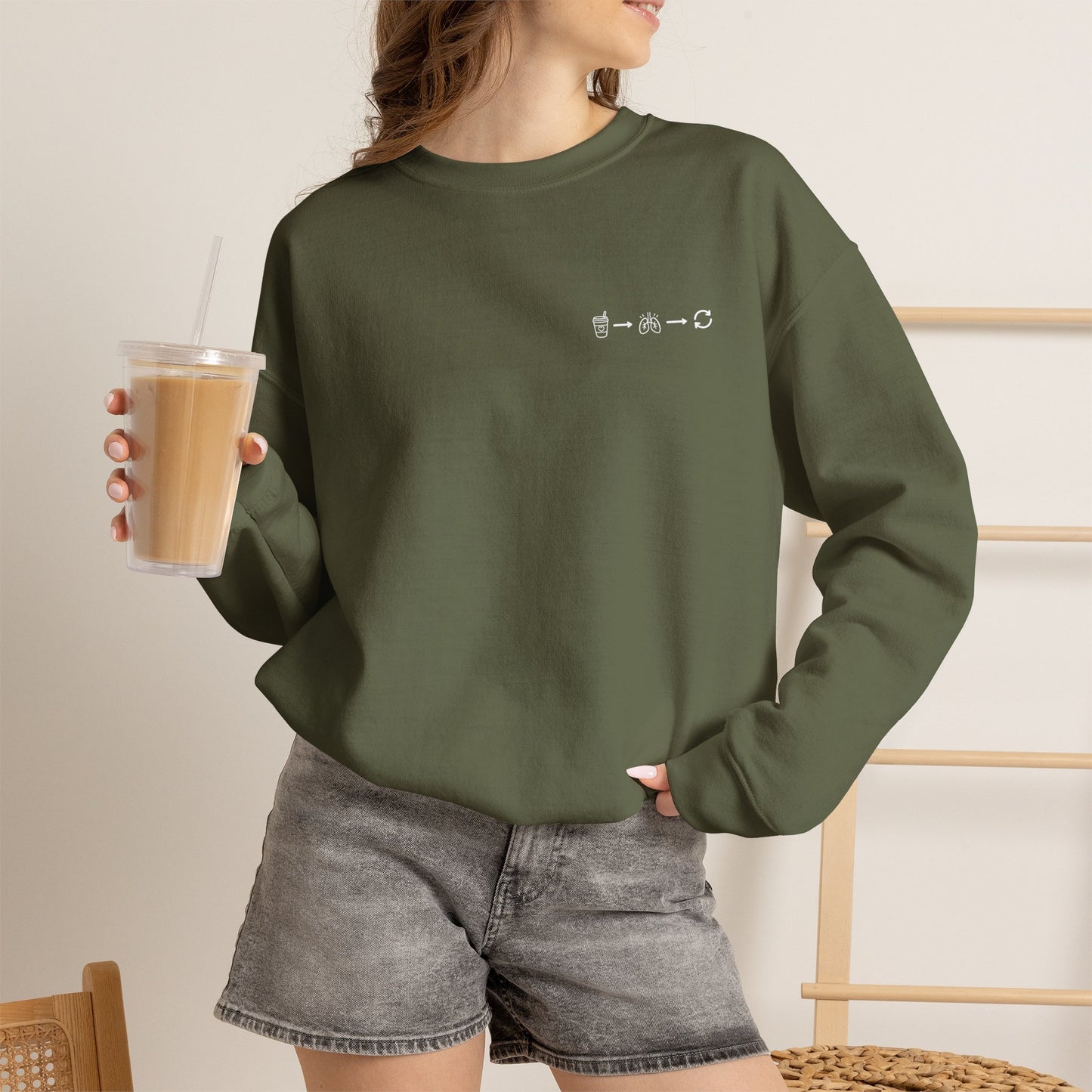 Minimal "Sip • Breathe • Repeat" Crewneck Sweatshirt — Calm, Neurodivergent-Friendly