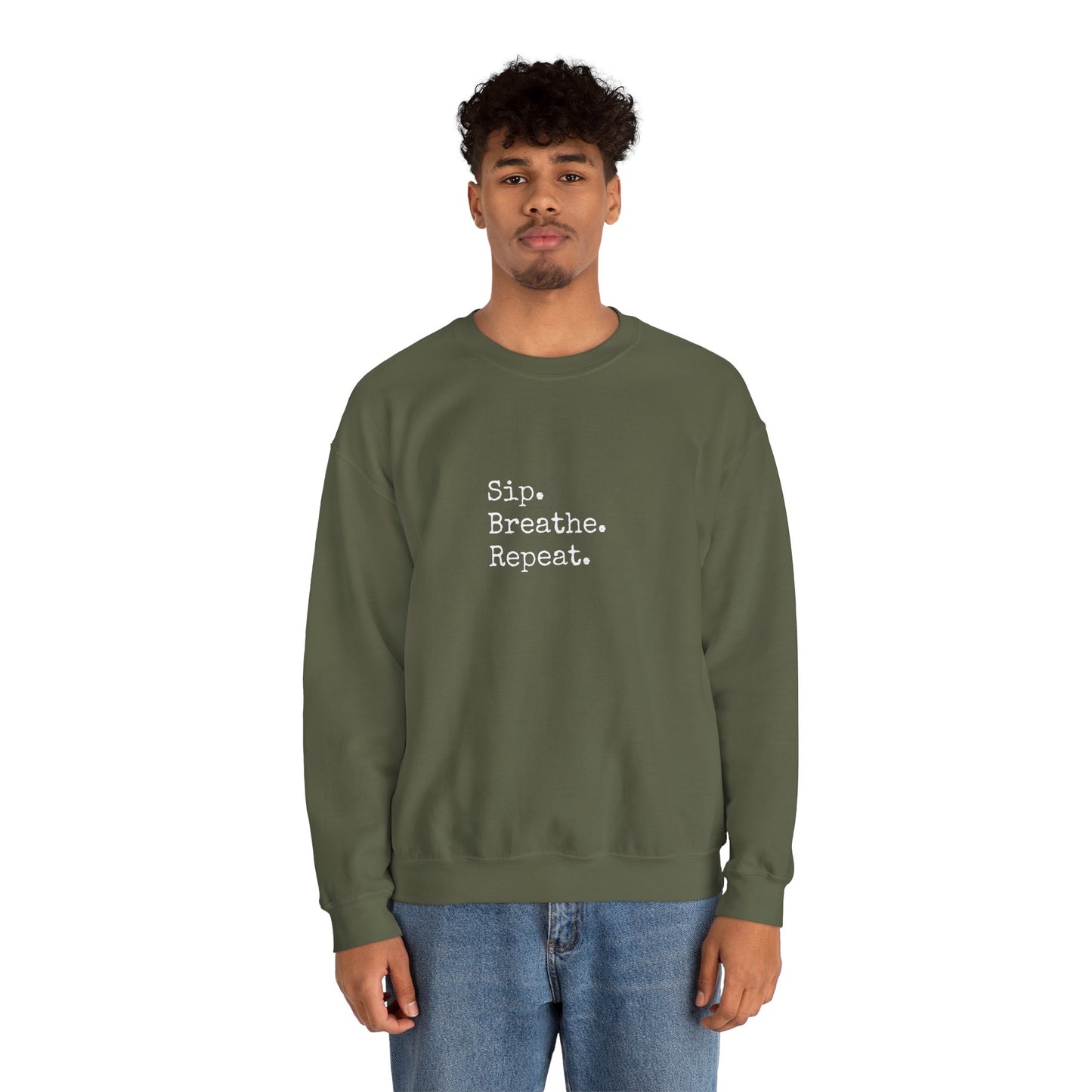 Sip. Breathe. Repeat. Crewneck Sweatshirt — Cozy Minimalist Relaxation Sweatshirt