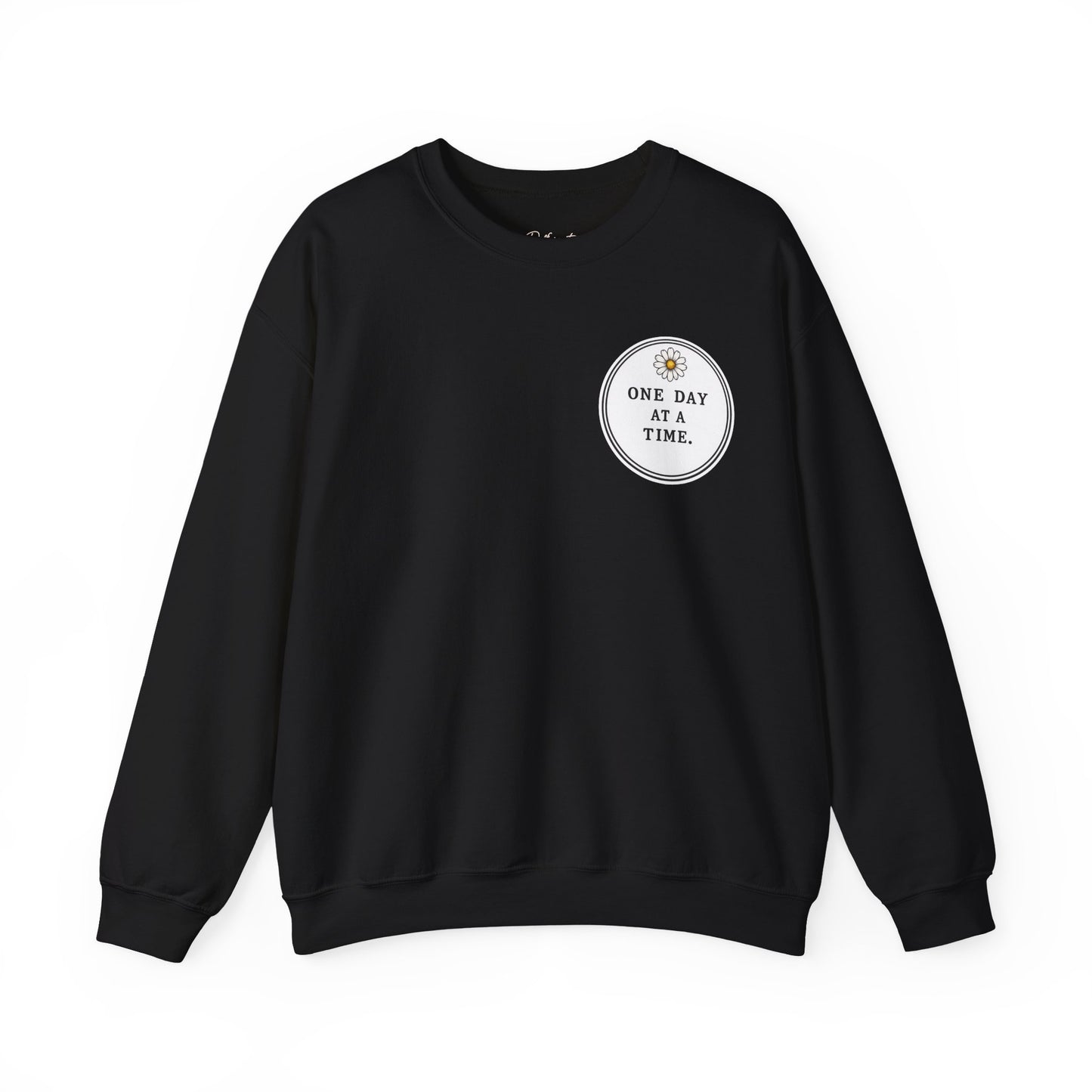 Crewneck Sweatshirt — 'One Day at a Time' Sunrise Mountain Graphic