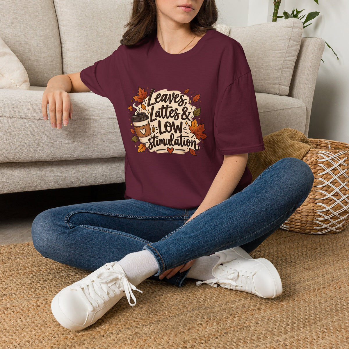 Fall Graphic Tee — "Leaves, Lattes & Low Stimulation" Cozy Autumn T-Shirt