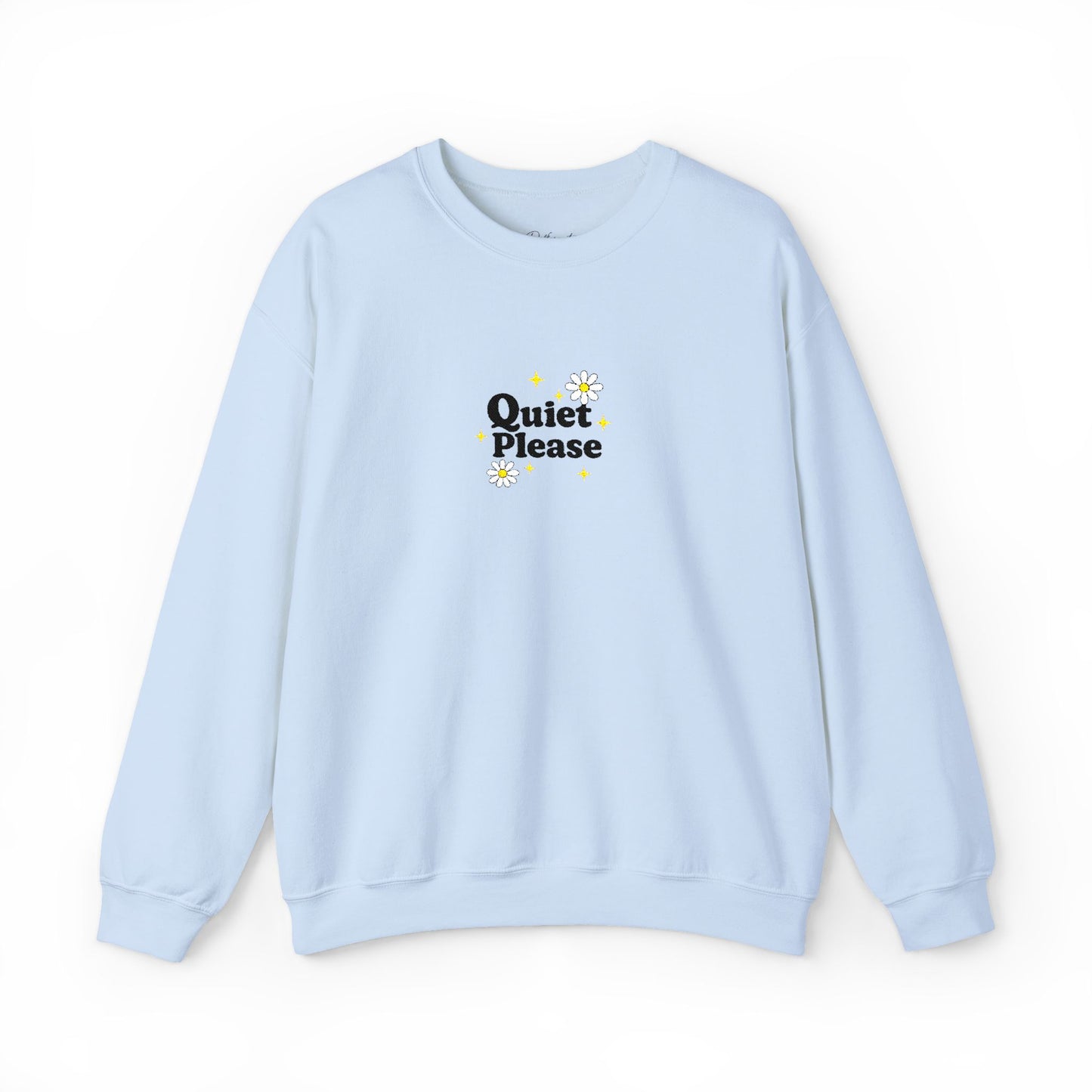 Crewneck Sweatshirt "Quiet Please" Minimalist Floral Design