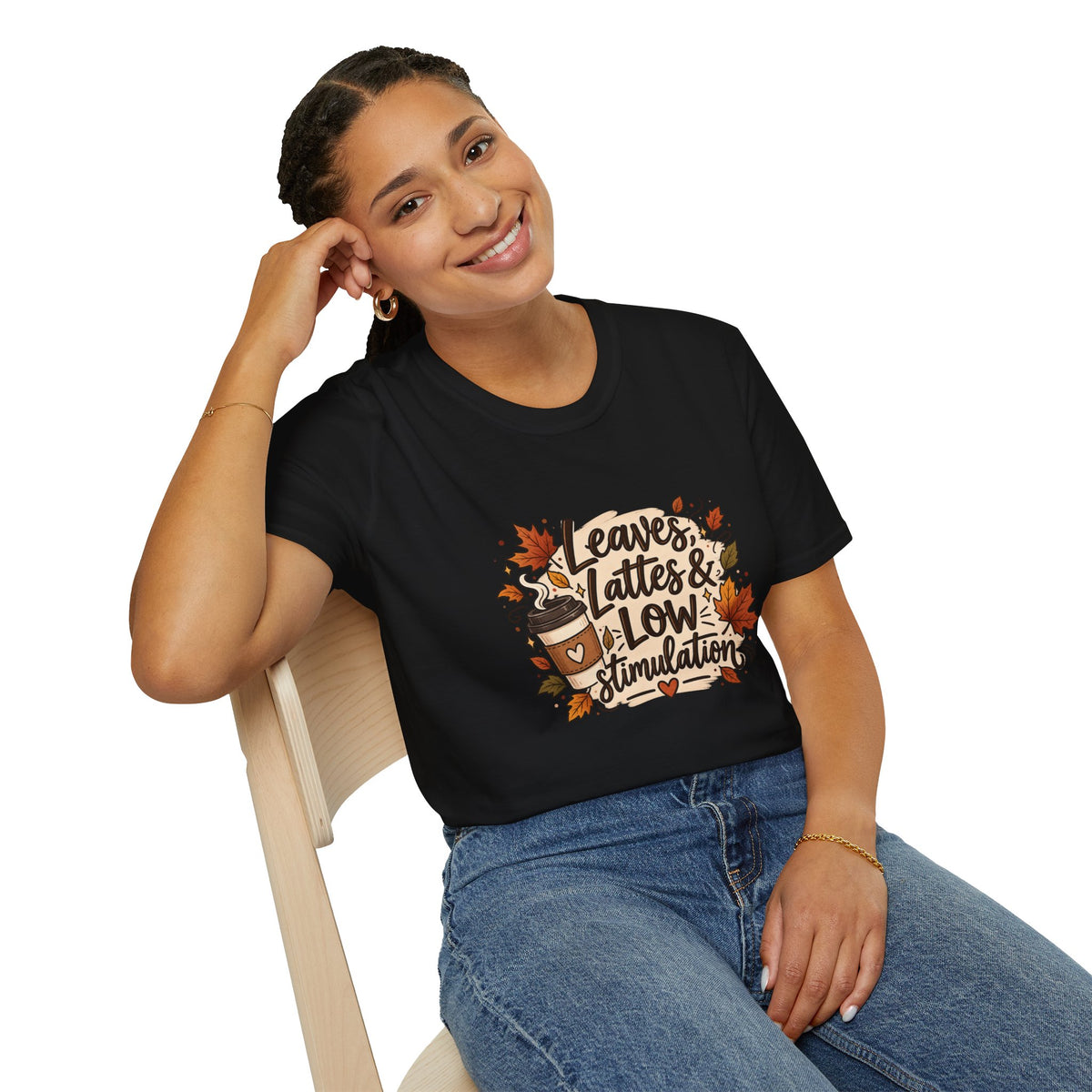 Fall Graphic Tee — "Leaves, Lattes & Low Stimulation" Cozy Autumn T-Shirt
