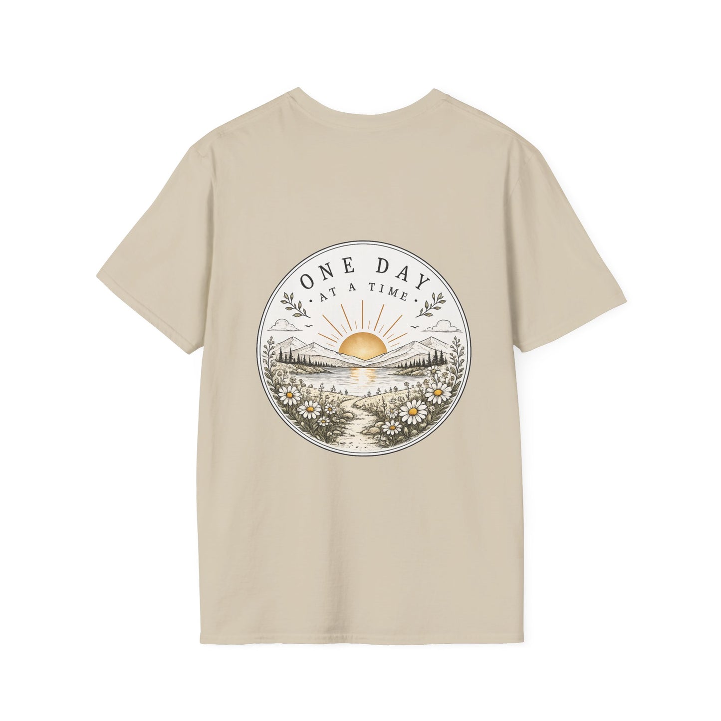 T-Shirt — "One Day at a Time" Daisy Minimalist Inspirational Tee