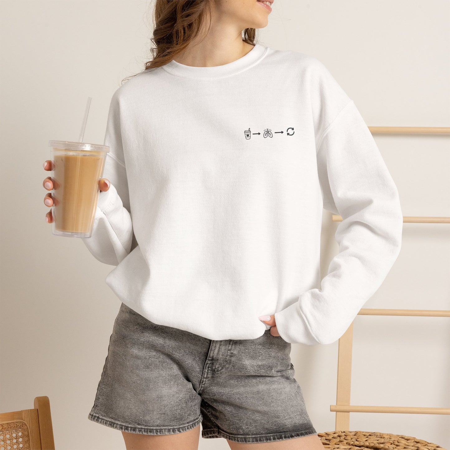 Minimal "Sip • Breathe • Repeat" Crewneck Sweatshirt — Calm, Neurodivergent-Friendly