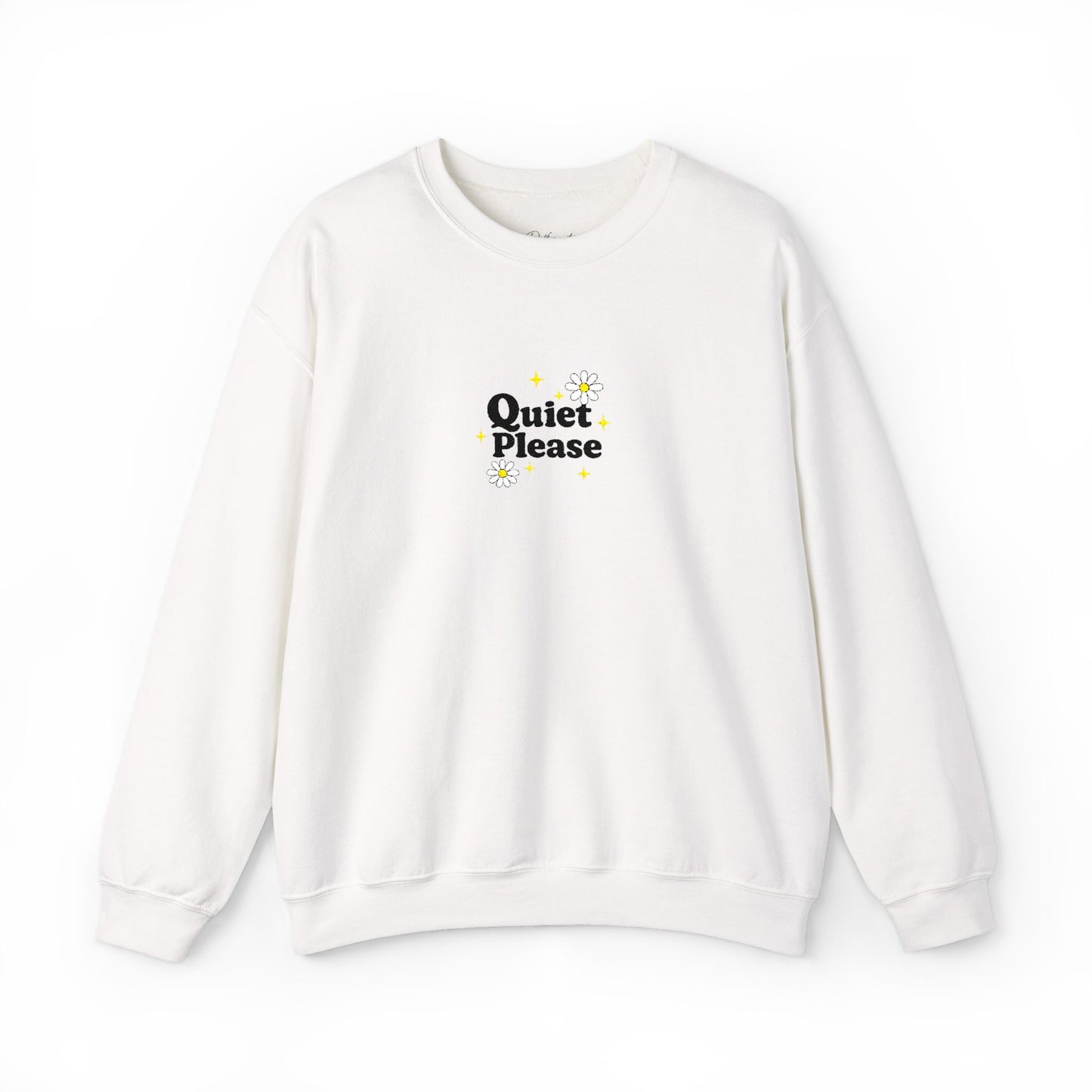 Crewneck Sweatshirt "Quiet Please" Minimalist Floral Design