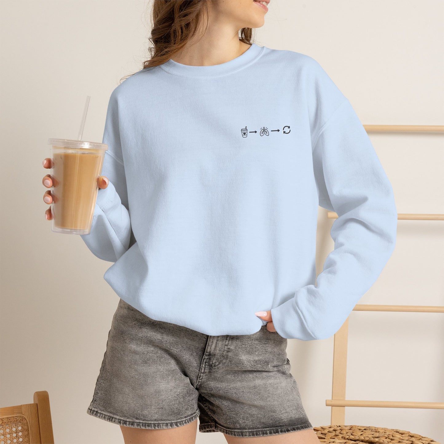 Minimal "Sip • Breathe • Repeat" Crewneck Sweatshirt — Calm, Neurodivergent-Friendly