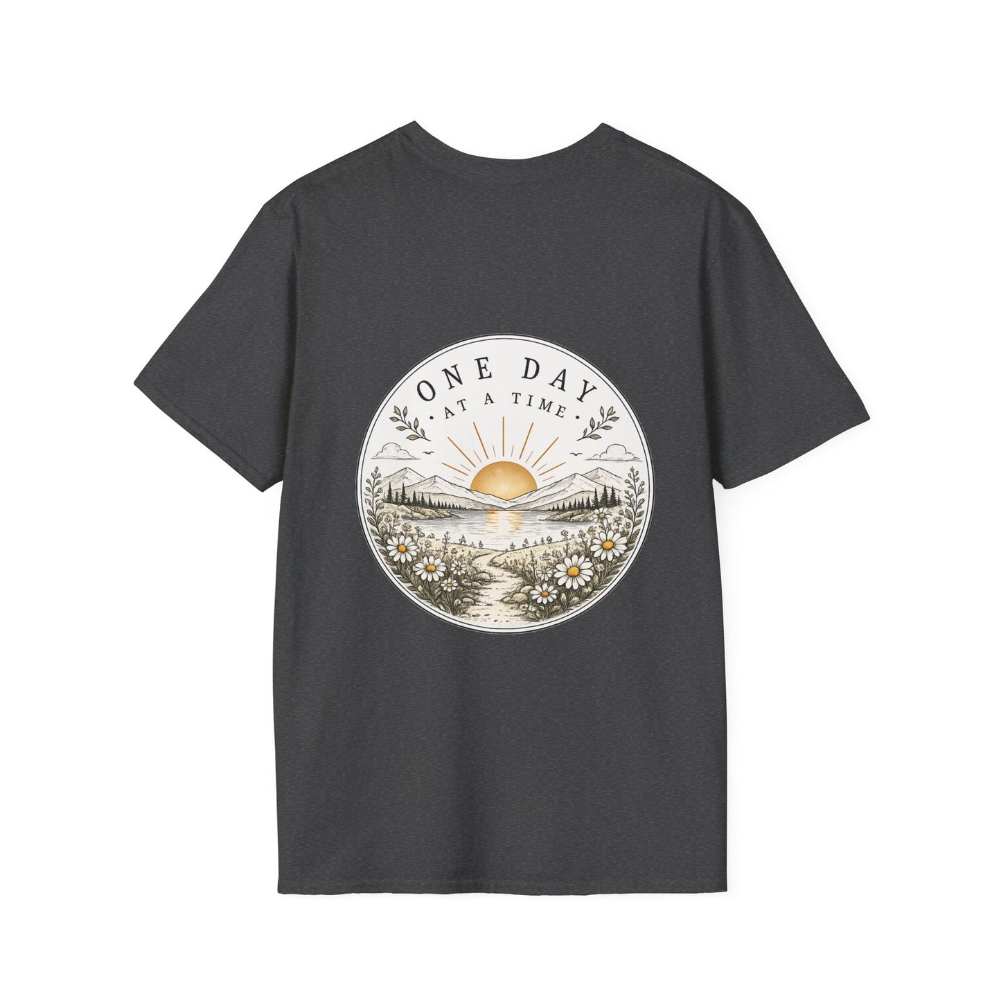 T-Shirt — "One Day at a Time" Daisy Minimalist Inspirational Tee