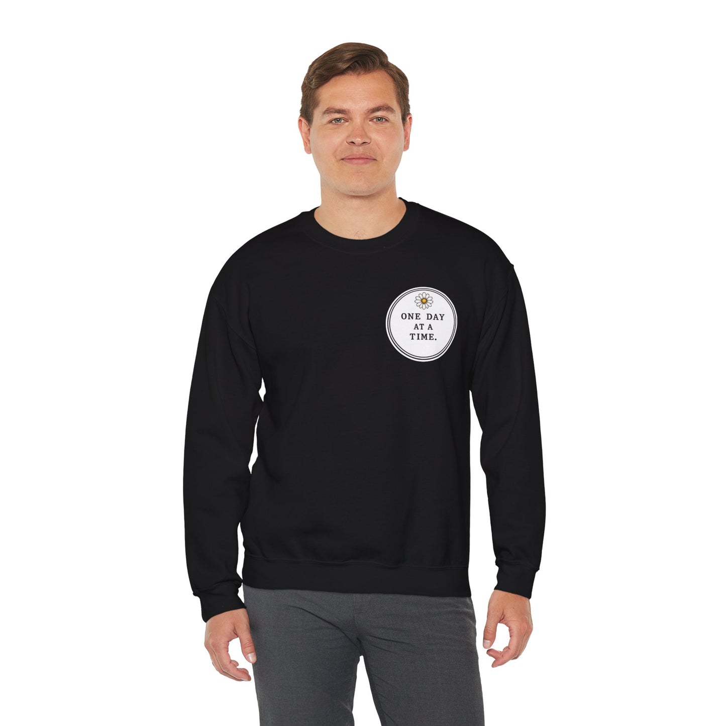 Crewneck Sweatshirt — 'One Day at a Time' Sunrise Mountain Graphic